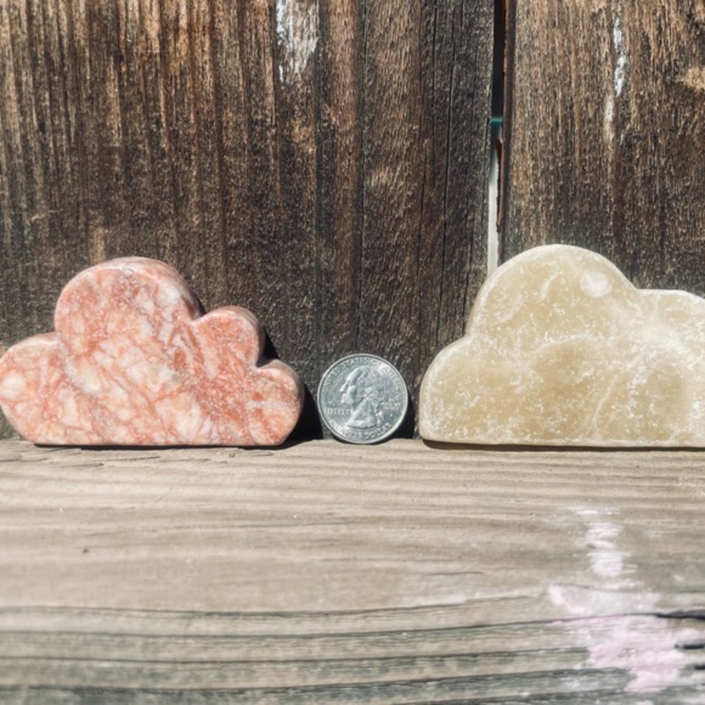 Pair of 2 Calcite & Quartz Hand Carved Clouds Set